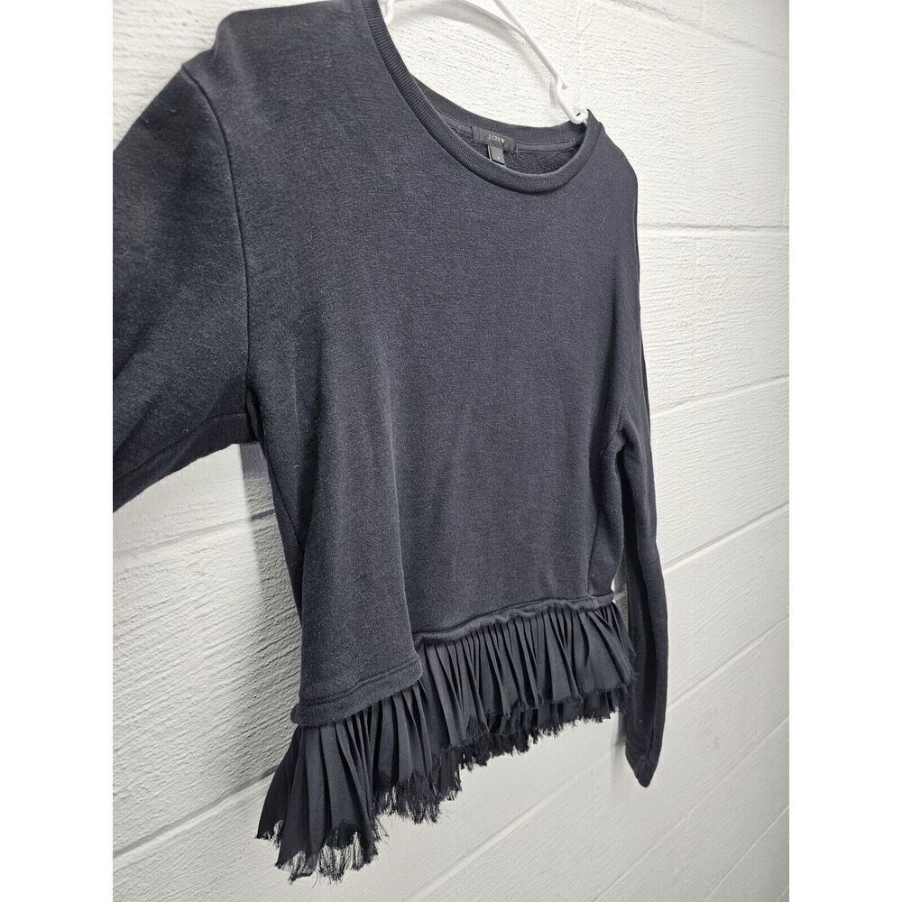 J. Crew Black‎ Long Sleeve Sweater Top Pleated Ruffle Hem Womens Small - Picture 2 of 5